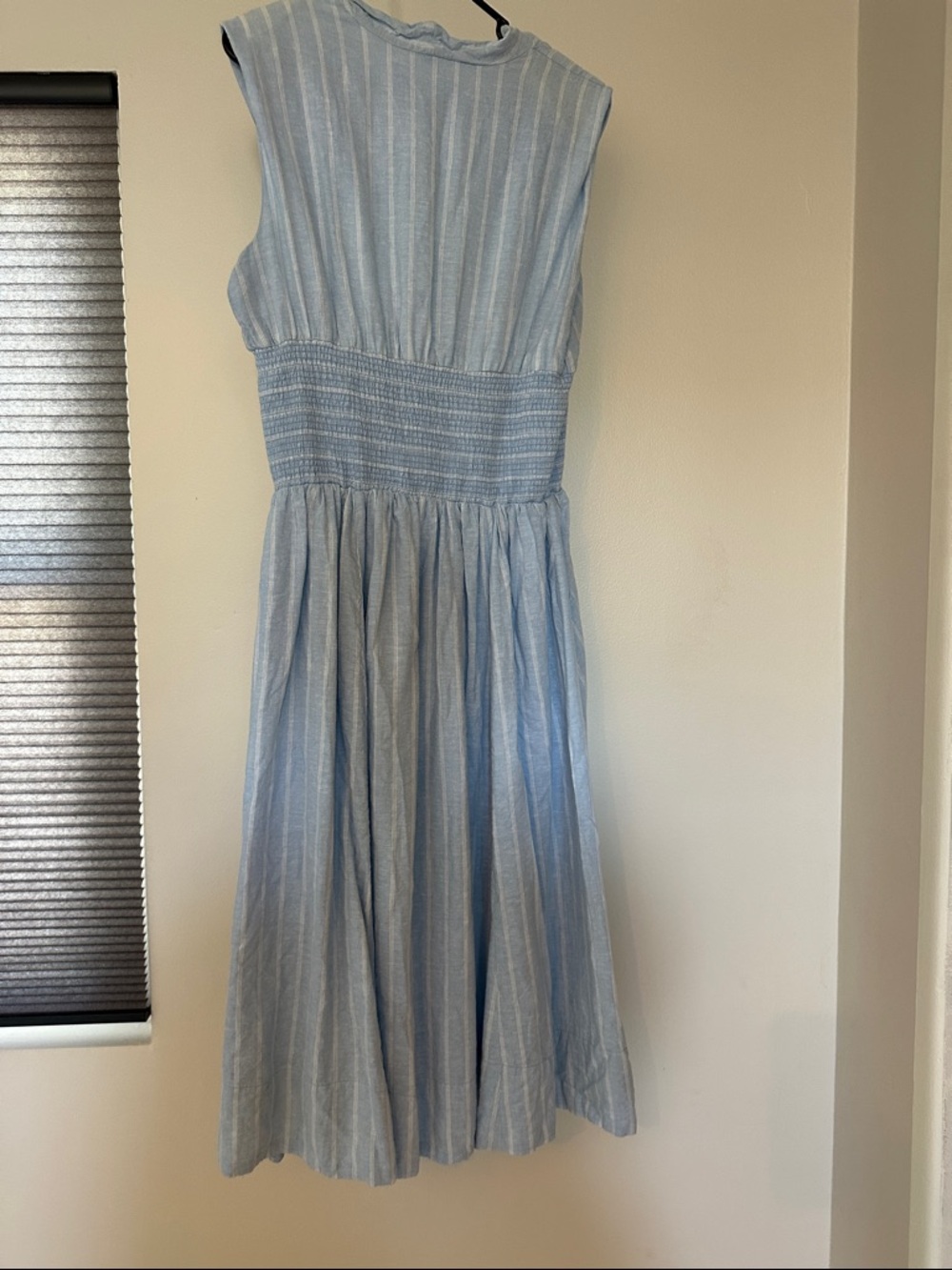 Anthropologie Light Blue Striped Midi Dress with Smocked Waist - Picture 5 of 5